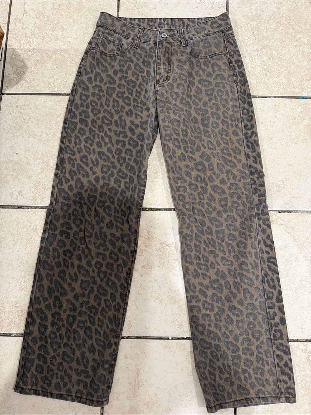 SHEIN Brown and Black Leopard Wide-Leg Jeans